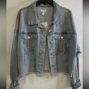 NWT Forever 21 Boho Denim Jacket w/Crystal Fringe  Size 2x